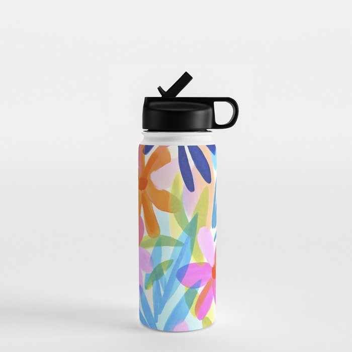 Sunny Day Bold Abstract Florals Multicolor Cheerful Summer Pattern Water Bottle Gallery Image 1