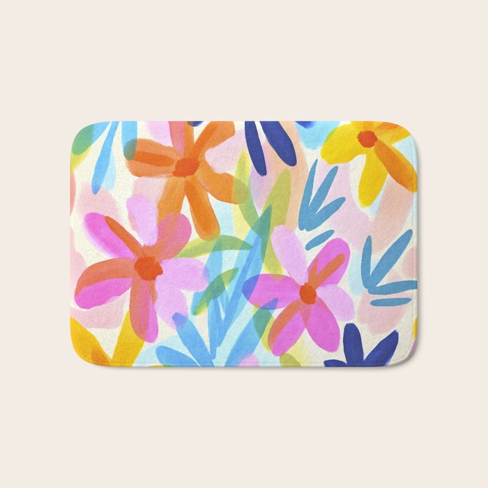 Sunny Day Bold Abstract Florals Multicolor Cheerful Summer Pattern Bath Mat Gallery Image 1