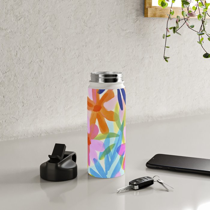 Sunny Day Bold Abstract Florals Multicolor Cheerful Summer Pattern Water Bottle Gallery Image 4
