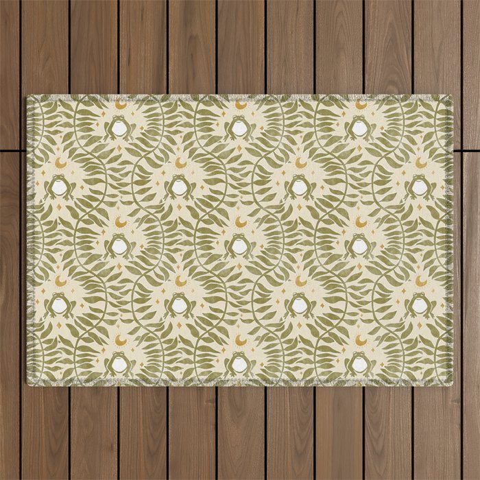 Froggie  Ogee - moss green and cream Outdoor Rug Gallery Image 1