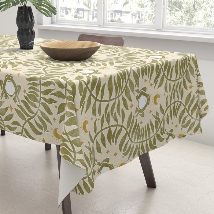 Froggie  Ogee - moss green and cream Tablecloth Gallery Image 3