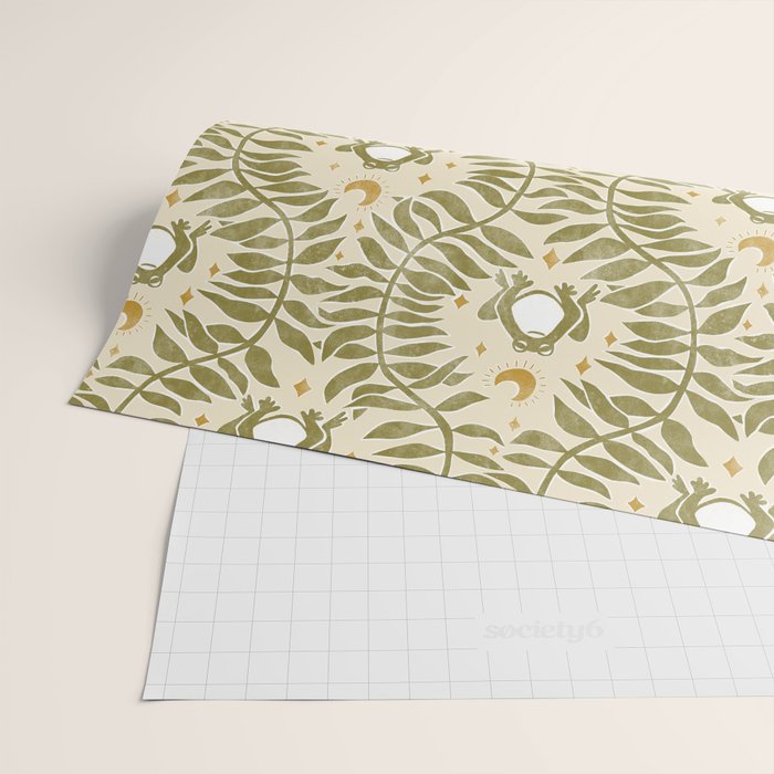 Froggie  Ogee - moss green and cream Wrapping Paper Gallery Image 2