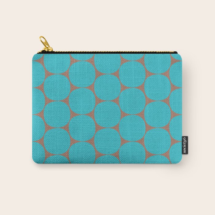 Mid Century Modern Dots Pattern in Turquoise Blue and Mocha Brown Carry All Pouch Gallery Image 1