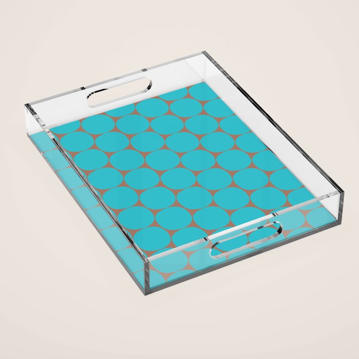 Mid Century Modern Dots Pattern in Turquoise Blue and Mocha Brown Acrylic Tray Gallery Image 1