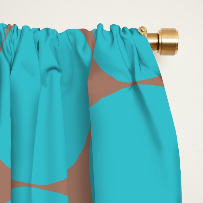Mid Century Modern Dots Pattern in Turquoise Blue and Mocha Brown Window Curtain Gallery Image 2