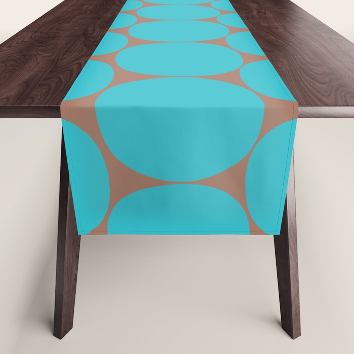 Mid Century Modern Dots Pattern in Turquoise Blue and Mocha Brown Table Runner Gallery Image 1