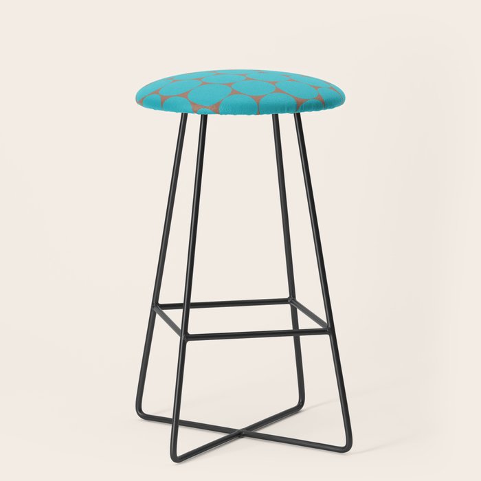 Mid Century Modern Dots Pattern in Turquoise Blue and Mocha Brown Stool Gallery Image 1