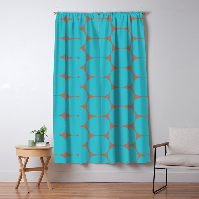 Mid Century Modern Dots Pattern in Turquoise Blue and Mocha Brown Window Curtain Gallery Image 5