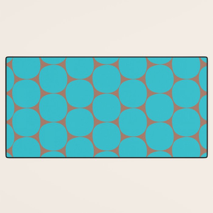 Mid Century Modern Dots Pattern in Turquoise Blue and Mocha Brown Desk Mat Gallery Image 3