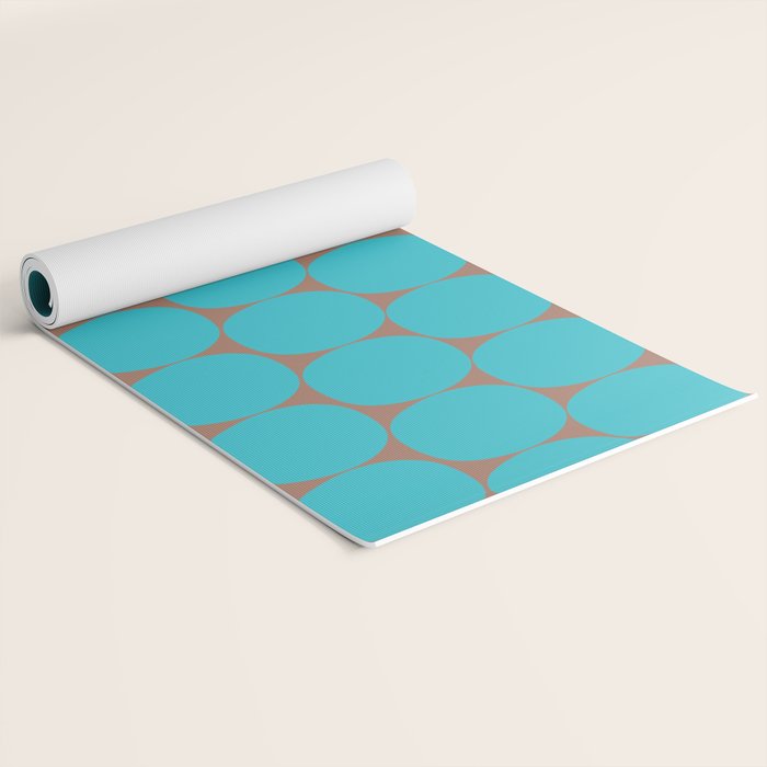 Mid Century Modern Dots Pattern in Turquoise Blue and Mocha Brown Yoga Mat Gallery Image 2