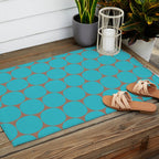 Mid Century Modern Dots Pattern in Turquoise Blue and Mocha Brown Outdoor Rug Gallery Image 2