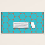 Mid Century Modern Dots Pattern in Turquoise Blue and Mocha Brown Desk Mat Gallery Image 1
