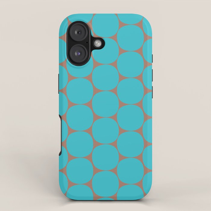Mid Century Modern Dots Pattern in Turquoise Blue and Mocha Brown iPhone Case Gallery Image 1