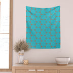 Mid Century Modern Dots Pattern in Turquoise Blue and Mocha Brown Wall Tapestry Gallery Image 2