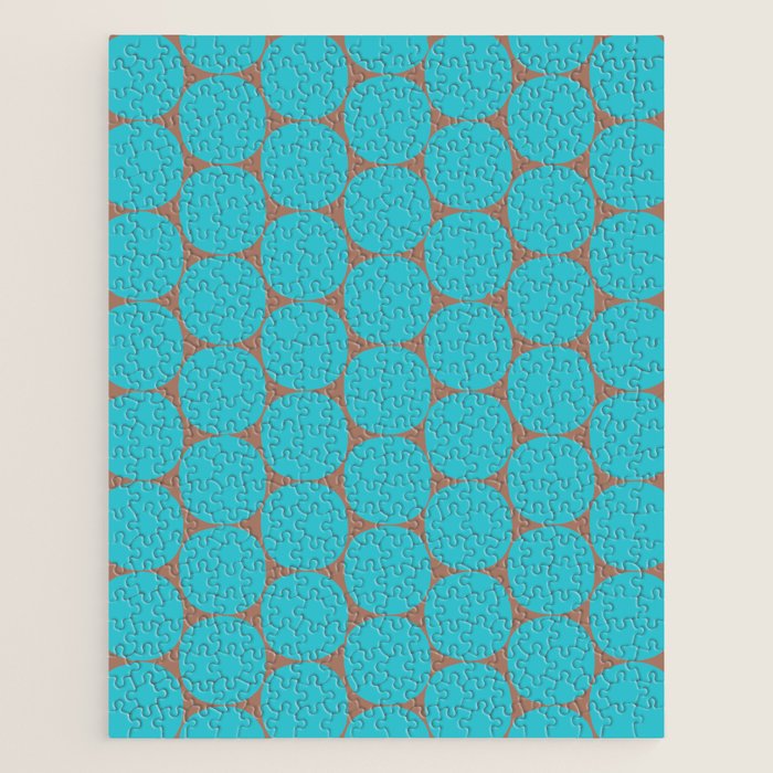 Mid Century Modern Dots Pattern in Turquoise Blue and Mocha Brown Jigsaw Puzzle Gallery Image 1