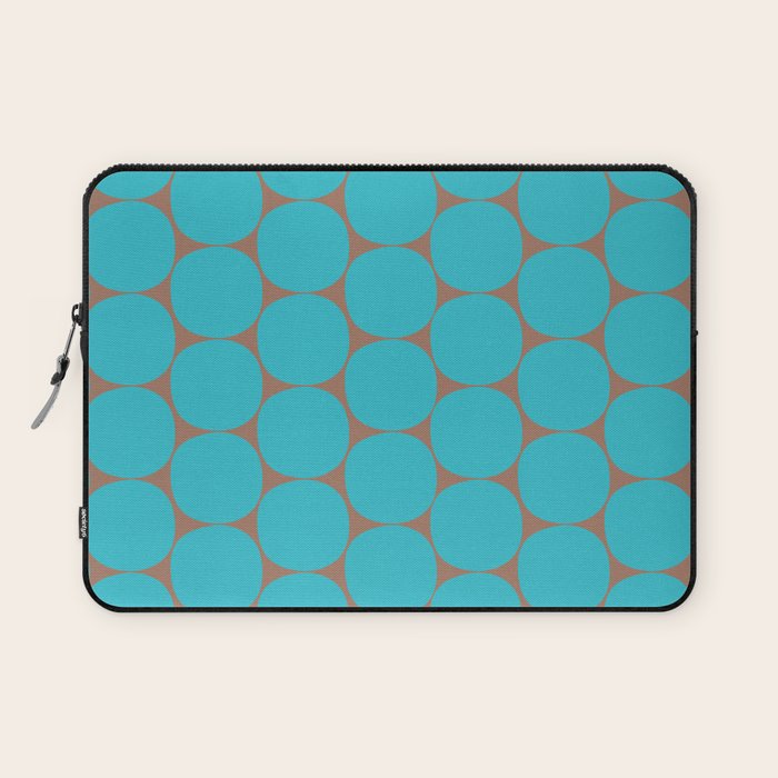 Mid Century Modern Dots Pattern in Turquoise Blue and Mocha Brown Laptop Sleeve Gallery Image 1