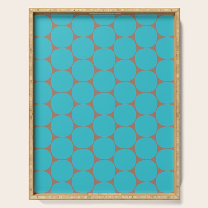 Mid Century Modern Dots Pattern in Turquoise Blue and Mocha Brown Serving Tray Gallery Image 1