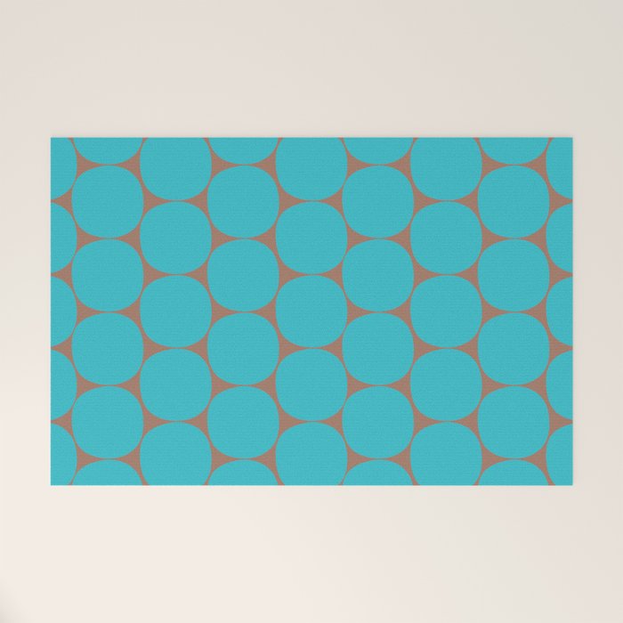 Mid Century Modern Dots Pattern in Turquoise Blue and Mocha Brown Welcome Mat Gallery Image 1