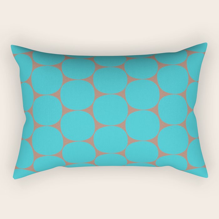 Mid Century Modern Dots Pattern in Turquoise Blue and Mocha Brown Rectangular Pillow Gallery Image 2