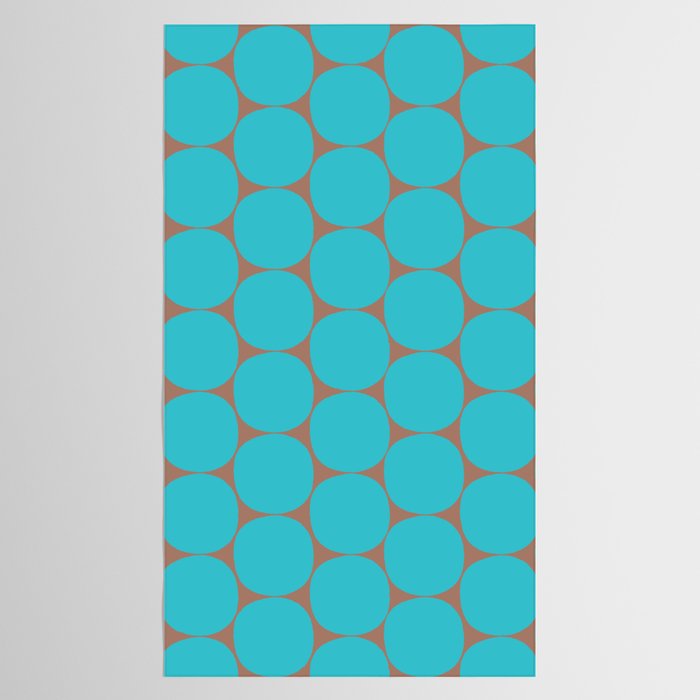 Mid Century Modern Dots Pattern in Turquoise Blue and Mocha Brown Tablecloth Gallery Image 2