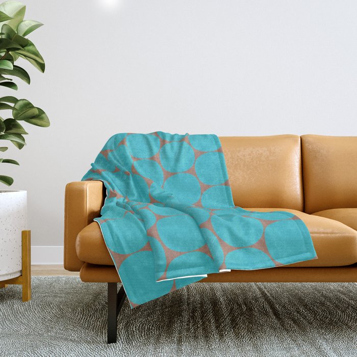 Mid Century Modern Dots Pattern in Turquoise Blue and Mocha Brown Throw Blanket Gallery Image 1