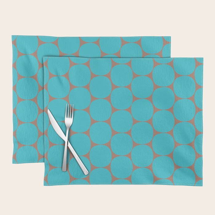 Mid Century Modern Dots Pattern in Turquoise Blue and Mocha Brown Placemat Gallery Image 1
