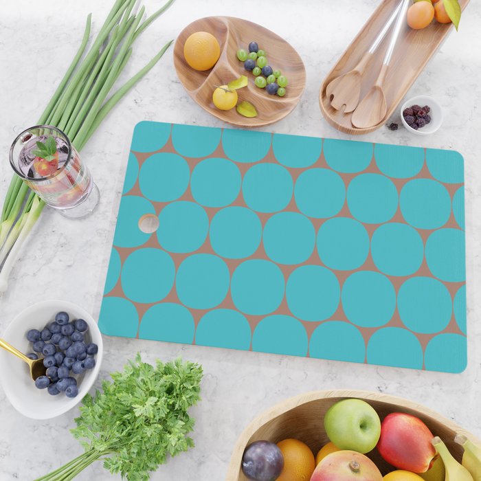 Mid Century Modern Dots Pattern in Turquoise Blue and Mocha Brown Cutting Board Gallery Image 2