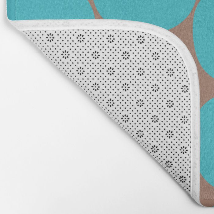 Mid Century Modern Dots Pattern in Turquoise Blue and Mocha Brown Bath Mat Gallery Image 2