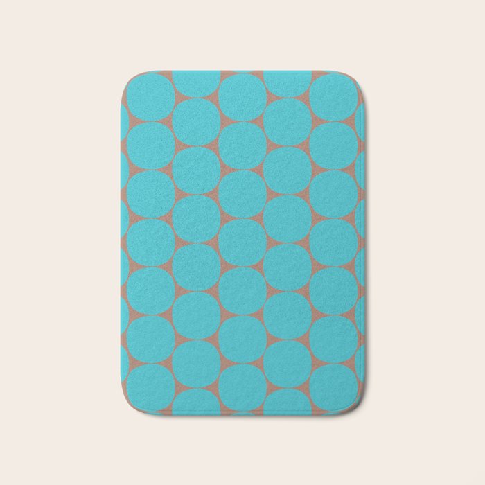 Mid Century Modern Dots Pattern in Turquoise Blue and Mocha Brown Bath Mat Gallery Image 1