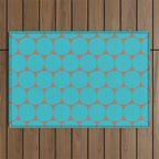 Mid Century Modern Dots Pattern in Turquoise Blue and Mocha Brown Outdoor Rug Gallery Image 1
