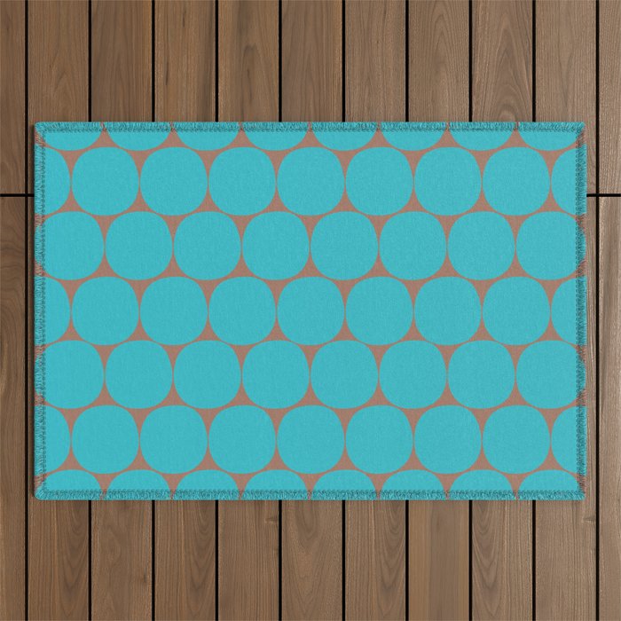 Mid Century Modern Dots Pattern in Turquoise Blue and Mocha Brown Outdoor Rug Gallery Image 1