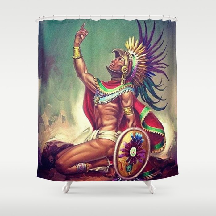 Caballero Aguila Aztec Scout Portrait painting Shower Curtain Gallery Image 1