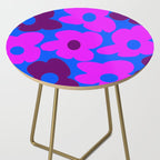 Large Pink and Purple Retro Flowers Blue Background #decor #society6 #buyart Side Table Gallery Image 2