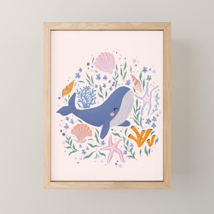 Adorable Whale and Sea Life illustration Mini Art Print Gallery Image 1