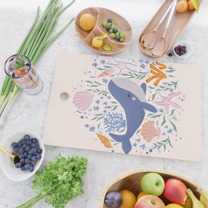 Adorable Whale and Sea Life illustration Cutting Board Gallery Image 2
