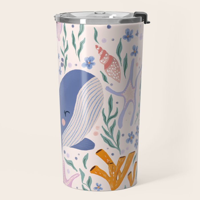Adorable Whale and Sea Life illustration Travel Mug Gallery Image 2