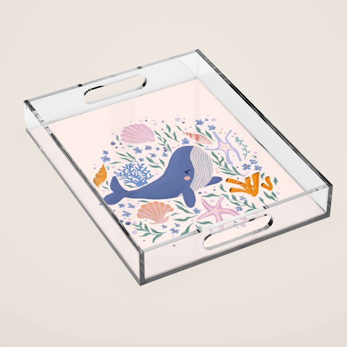 Adorable Whale and Sea Life illustration Acrylic Tray Gallery Image 1