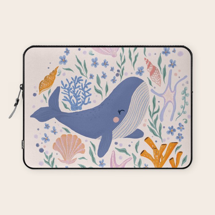 Adorable Whale and Sea Life illustration Laptop Sleeve Gallery Image 1