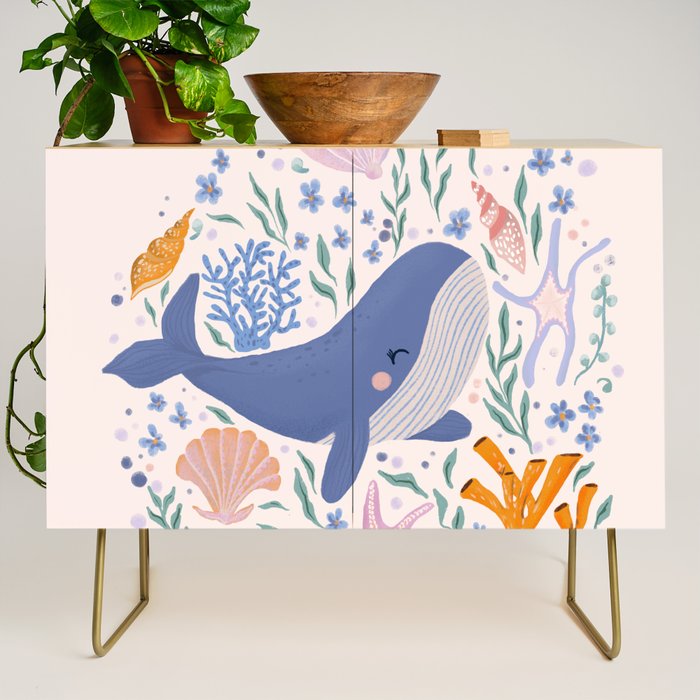 Adorable Whale and Sea Life illustration Credenza Gallery Image 1