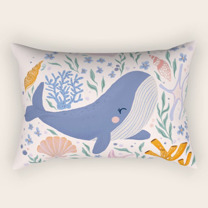 Adorable Whale and Sea Life illustration Rectangular Pillow Gallery Image 2