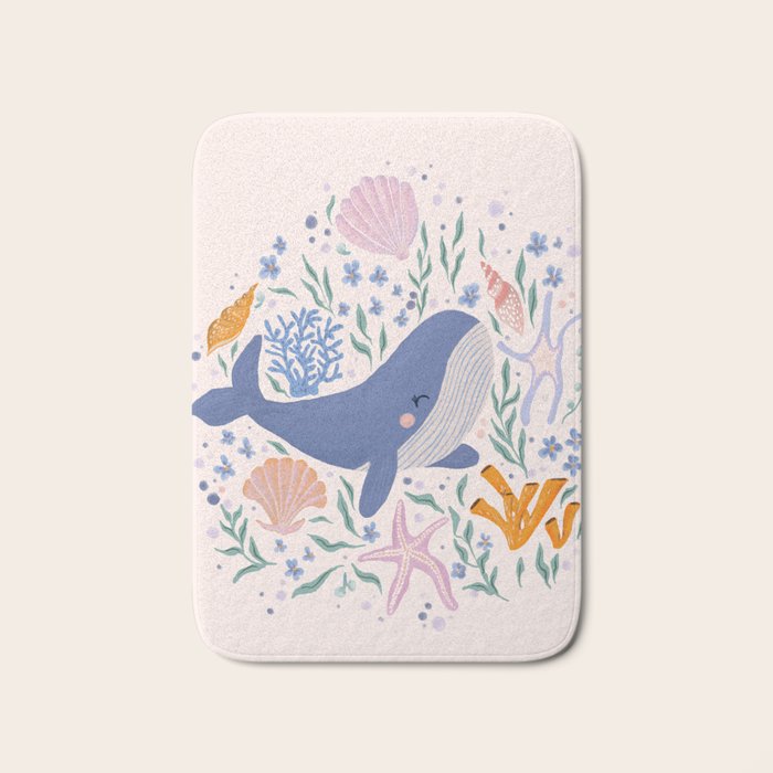 Adorable Whale and Sea Life illustration Bath Mat Gallery Image 1