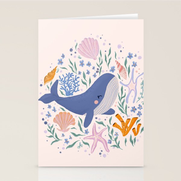 Adorable Whale and Sea Life illustration Stationery Card Gallery Image 2