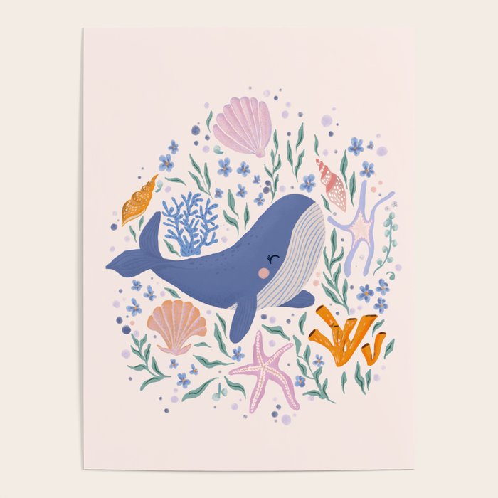 Adorable Whale and Sea Life illustration Poster Gallery Image 4