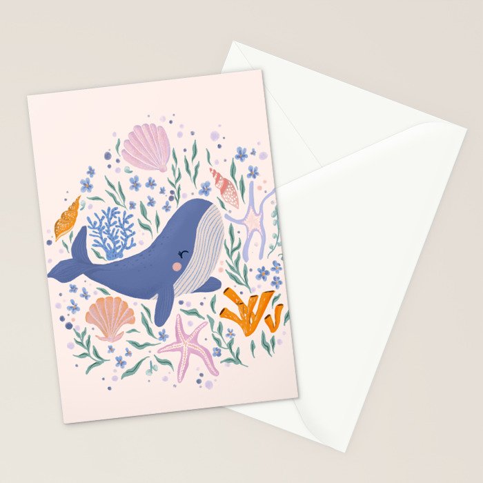 Adorable Whale and Sea Life illustration Stationery Card Gallery Image 2