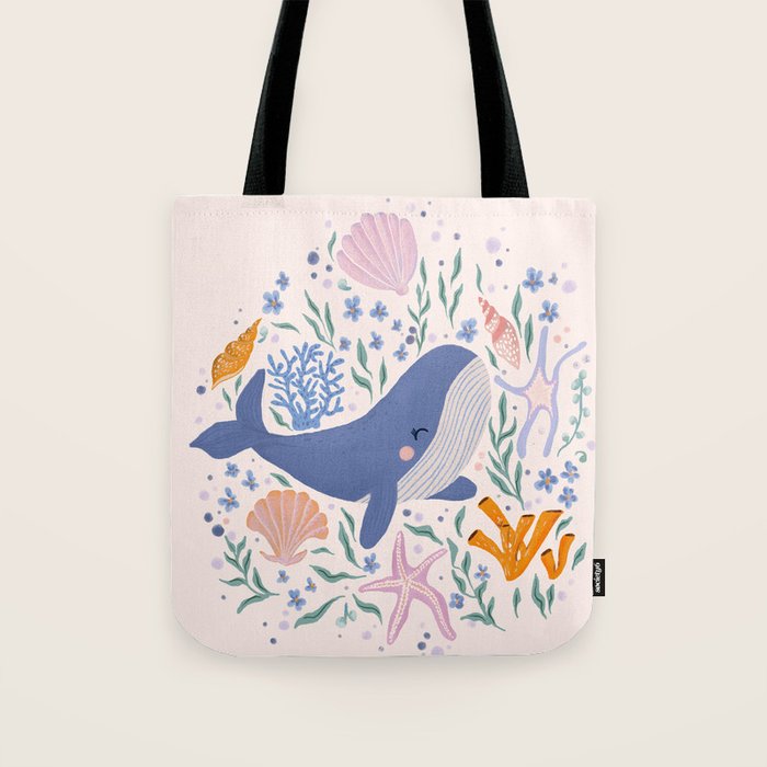 Adorable Whale and Sea Life illustration Tote Bag Gallery Image 1