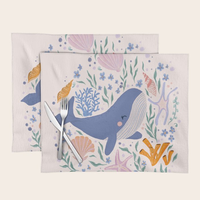 Adorable Whale and Sea Life illustration Placemat Gallery Image 1