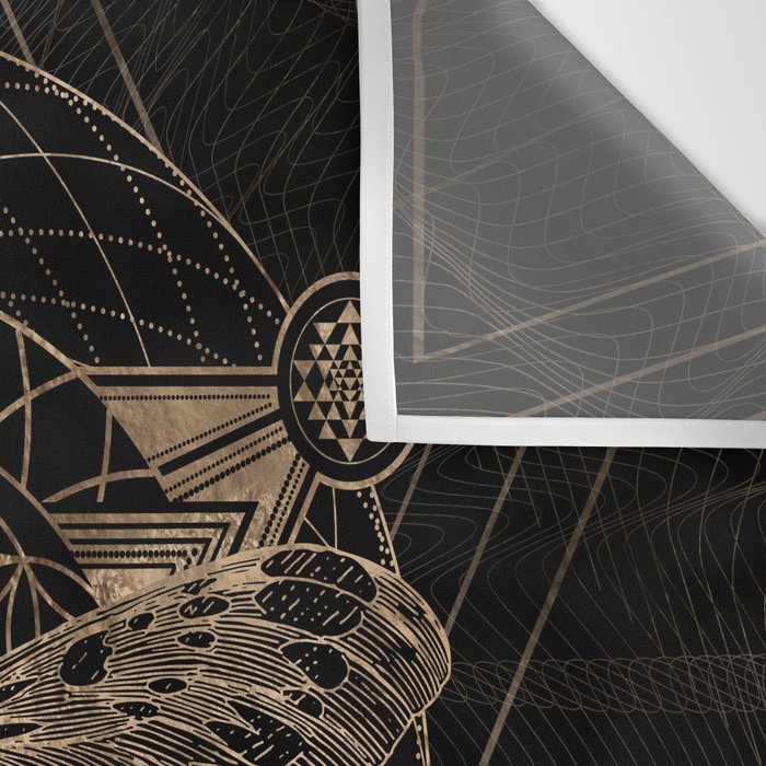Regal moth in Sacred Geometry - Black and Gold Wall Tapestry Gallery Image 3