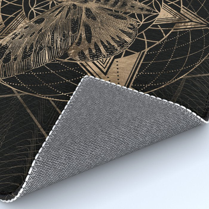 Regal moth in Sacred Geometry - Black and Gold Rug Gallery Image 4