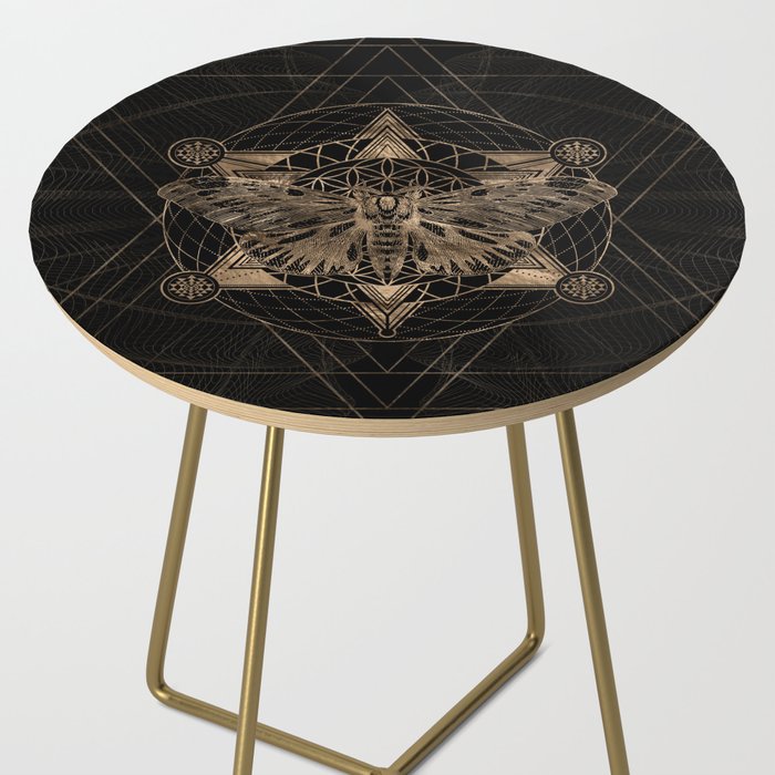 Regal moth in Sacred Geometry - Black and Gold Side Table Gallery Image 2