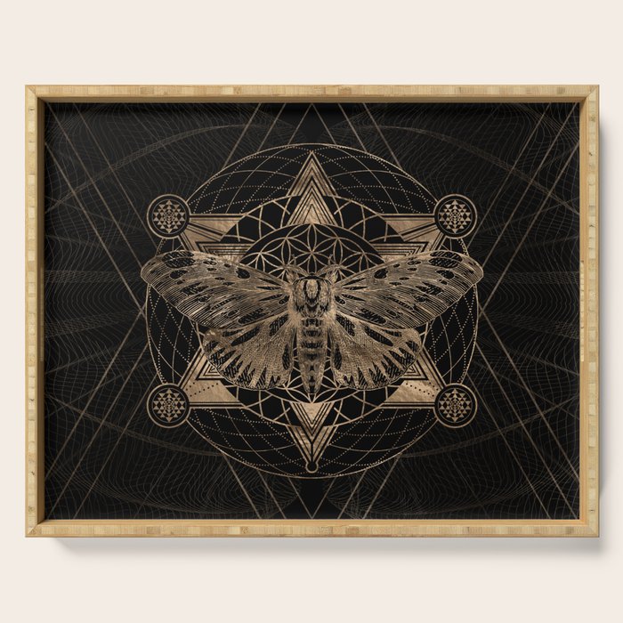 Regal moth in Sacred Geometry - Black and Gold Serving Tray Gallery Image 1